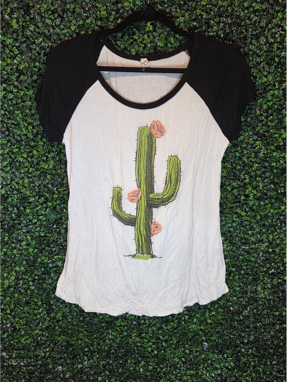 My Beloved White and Black Cactus Print T-Shirt size S